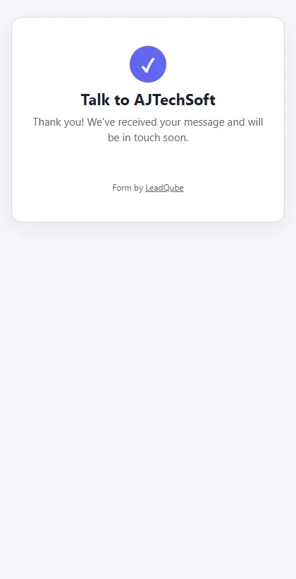 The form's thank-you message