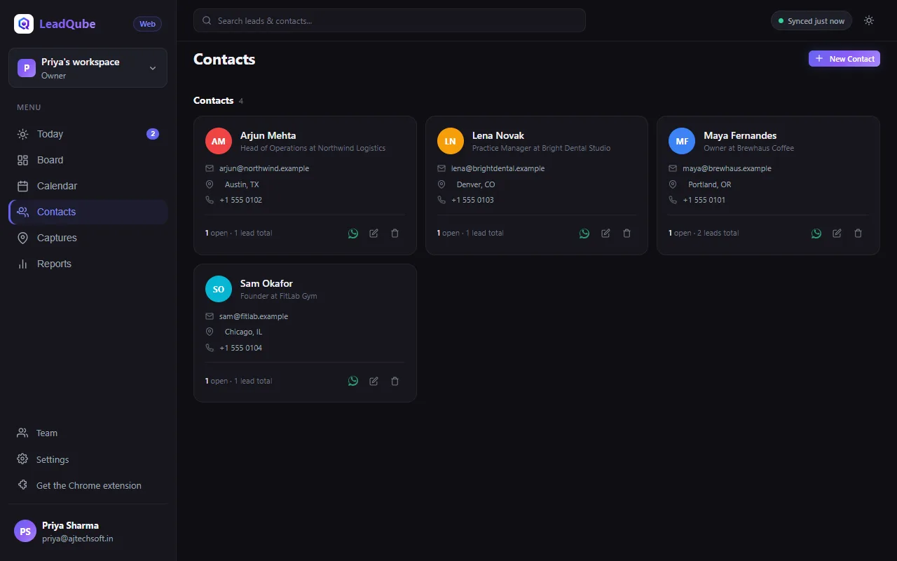 LeadQube Web: Contacts