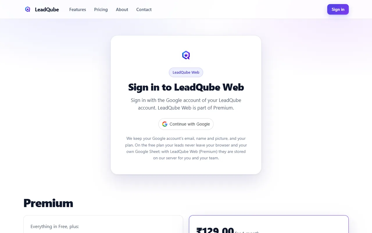 Sign in to LeadQube Web with Continue with Google